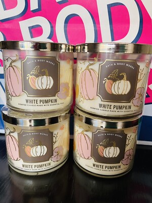 4 Bath & Body Works White PUMPKIN  3 Wick Scented Wax Candle 14.5 Large