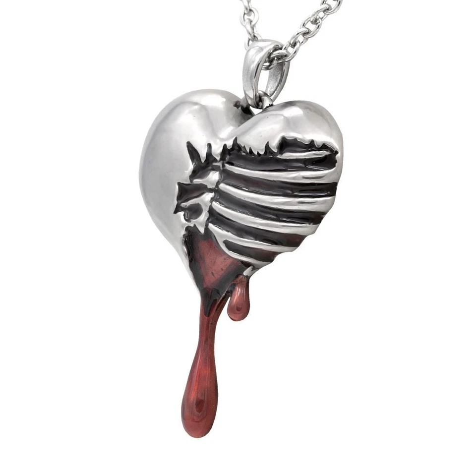 Skeletone Bleeding Heart Pendant Necklace Red Rib Cage Stainless steel Necklace - Image 3 of 4