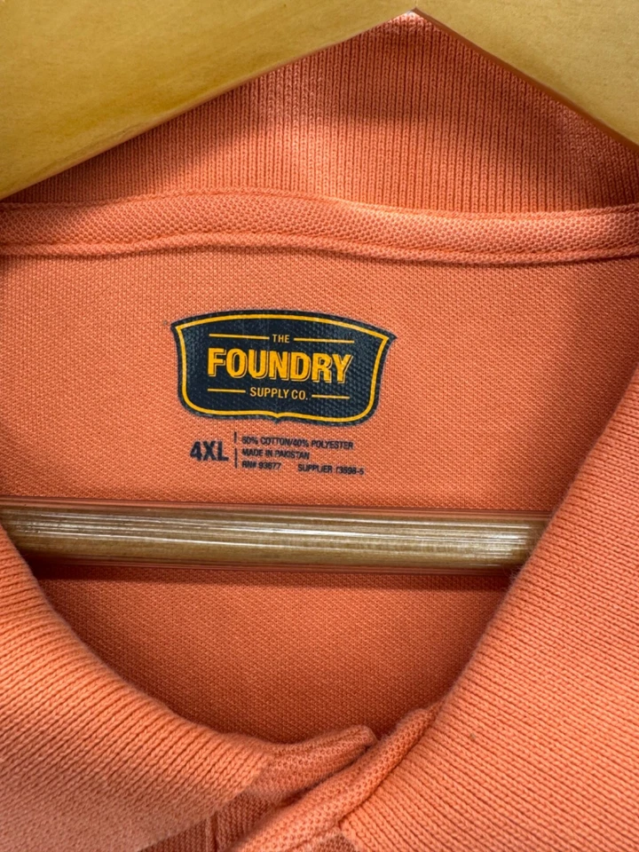 The Foundry Supply Co Men's Polo T Shirt Solid Orange Quarter Button Size 4XL - Image 2 of 4