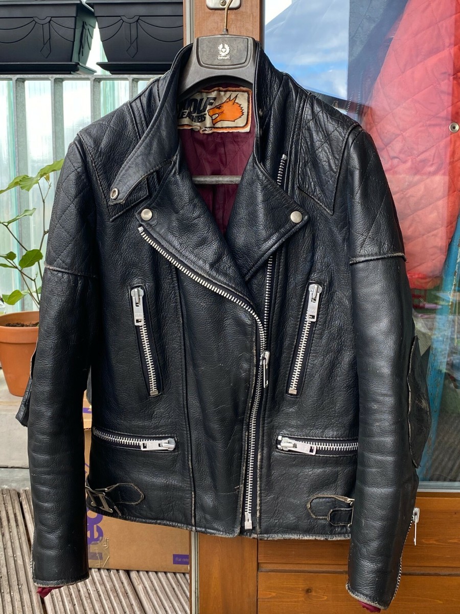vintage WOLF black leather motorbike jacket 36 XS-S vintage WOLF black leather motorbike jacket 36 XS-S