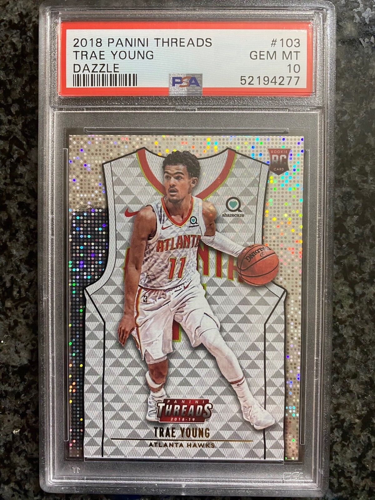 2018-19 Panini Threads Dazzle Trae Young PSA 10 GEM Mint Rookie RC SP #103 Hawks