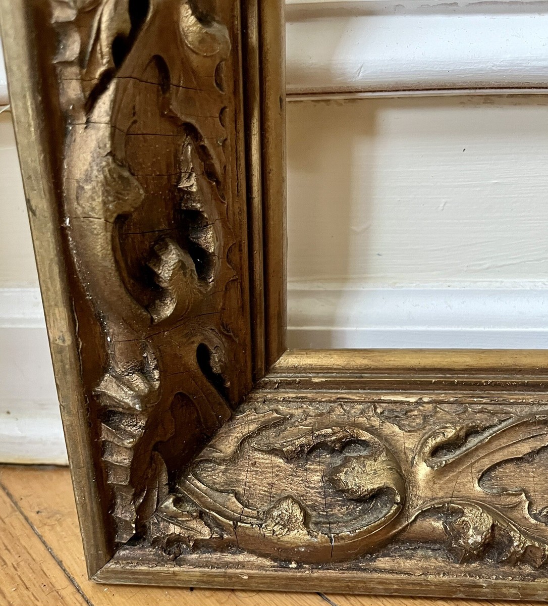 Antique Victorian Wood Picture Frame Gold Ornate Carved Leaves