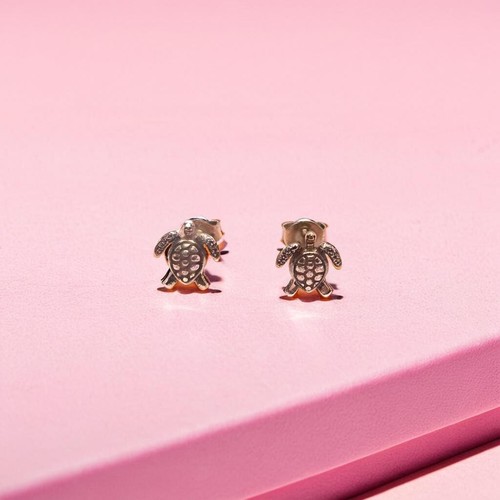Turtle Stud Earrings, Tiny Silver Studs 8mm Meaningful Jewellery Gift For Girl - Picture 6 of 6