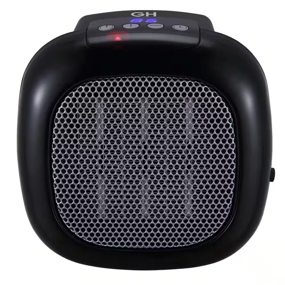 Digital Ceramic 750-Watt 5 In. Plug-In Wall Outlet Heater in Black by