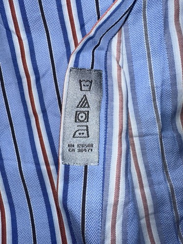 Thomas Dean Mens XL Blue White Stripe Contrasting Collar Flip Cuff Dress Shirt - Picture 7 of 7