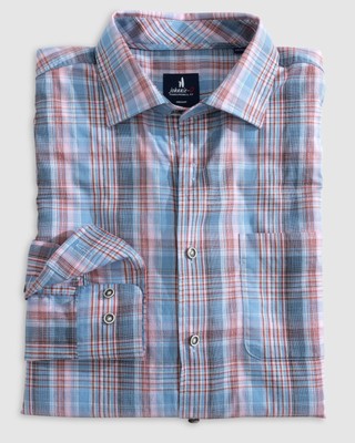 johnnie-O Tucked Cotton Blend Button Up Shirt - Enix Wake Size M