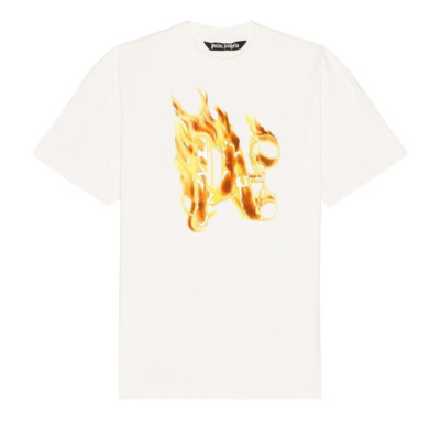 Palm Angels Burning Monogram Tee Off White Gold Flame Sz S-XL