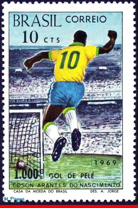 1144 BRAZIL 1969 - 1,000th GOAL BY PELE, SOCCER FOOTBALL, MI# 1238 C-658, MNH 