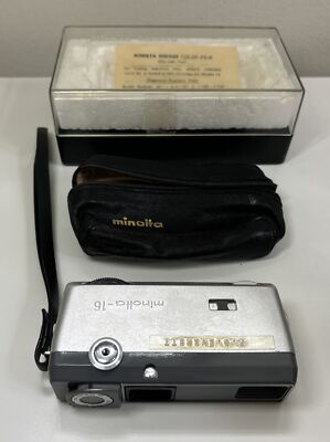 Minolta 16-EE II Camera Rokkor 2.8 Wrist Strap Pouch Hard Case Made In Japan Spy
