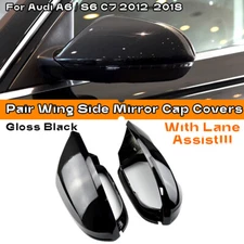 Replacement Wing Side Mirror Cap Covers wLane Assist For Audi A6 S6 C7 2012-2018