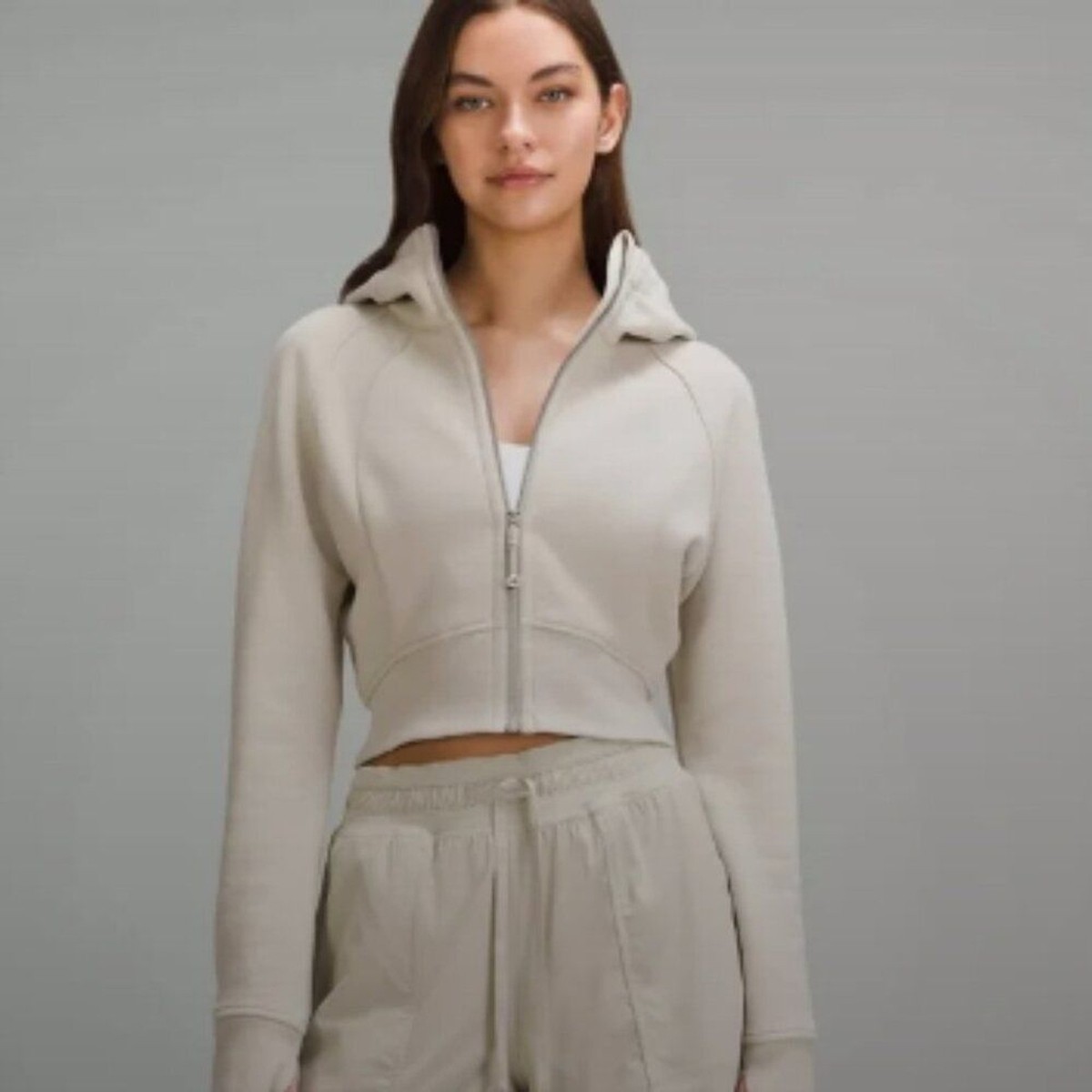 LULULEMON - SCUBA FULL ZIP CROPPED HOODIE - BONE | eBay