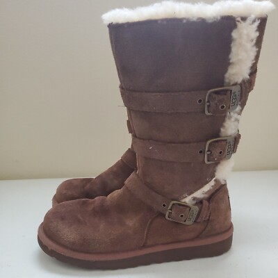 Ugg Australia Maddi Brown Suede 1001520 Zipper Buckle Boots