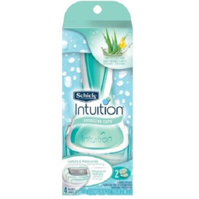 Schick Intuition Sensitive Care Razor Handle + 2 Refill Cartridges