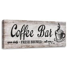 Rustic Wood Grain Coffee Station Decor - Retro Coffee Bar Signs for Kitchen -...