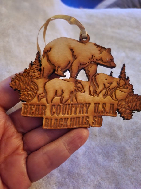 WOODEN ENGRAVED BEAR ORNAMENT FROM BLACK HILLS