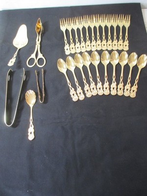 Solingen Germany 18/10 23/24K Gold Plated Hostess Set Rose Patern - 28 pc (+1)