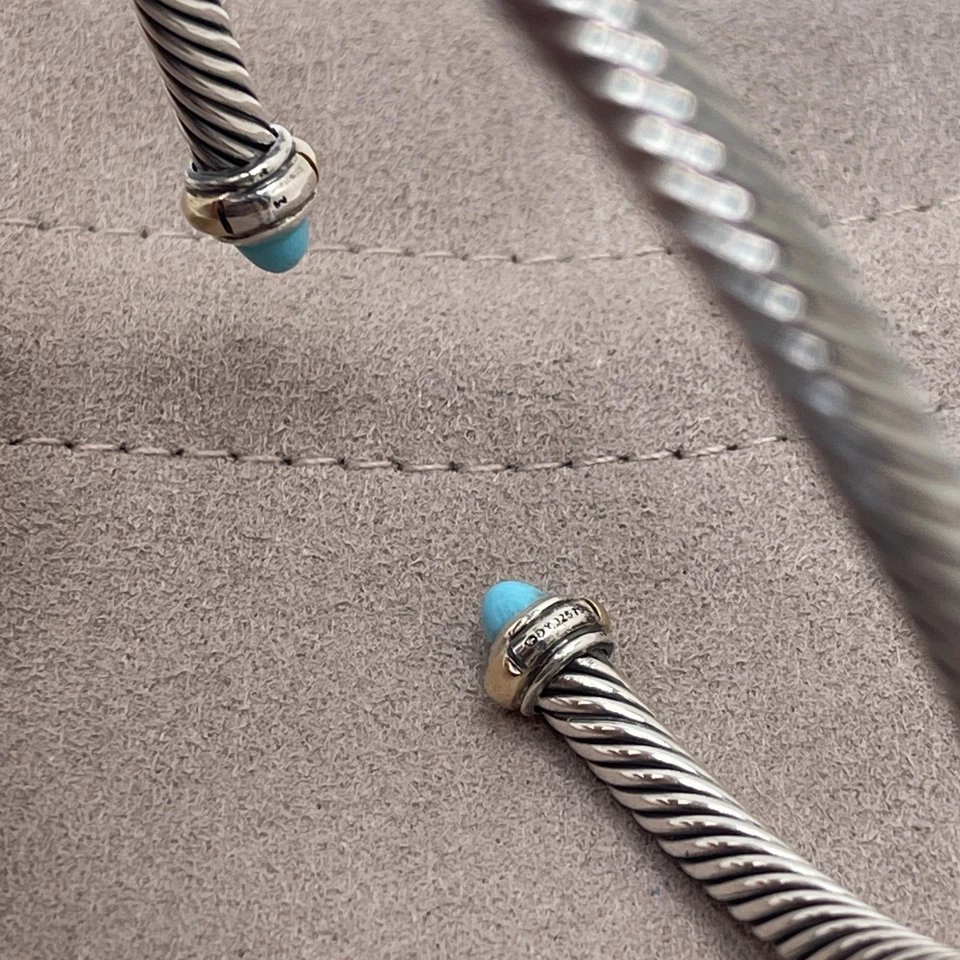 Brazalete David Yurman 4mm Cable Plata de Ley Turquesa y Oro Amarillo 18K Foto 4 de 4