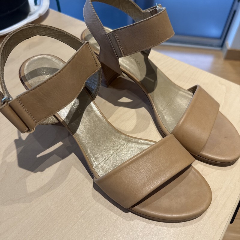 Stewart Weitzman Women’s Nude Tan Leather Block Heel Ankle Strap Sandals