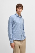 HUGO BOSS Men's Blue Cotton KNIT Shirt Slim Fit Button Up ROAN KENT Large