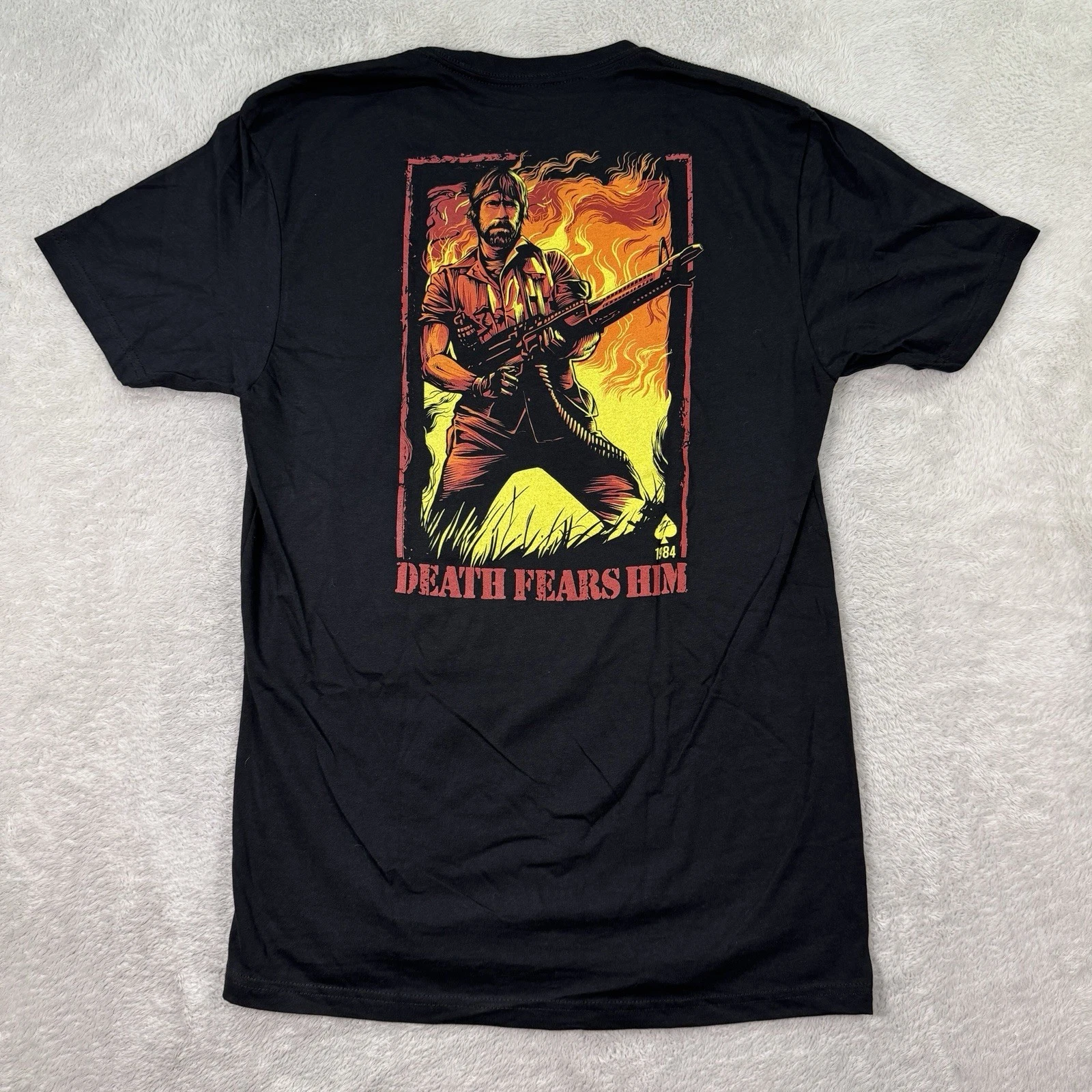 Zero Foxtrot T-Shirt Men's Medium Black Skull Chuck Norris Death Fears Him Fire