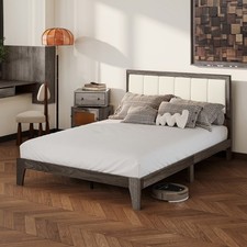 Full Size Bed Frame with Headboard Platform Bed Frame Charcoal Gray