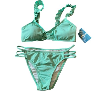 #ad #ad NWT Girls Aqua 2 Pc Bikini Set Turquoise Green Size L Beach $7.00