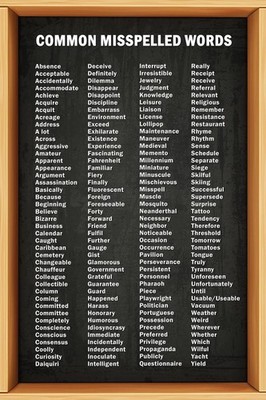 Common Misspelled Words Classroom Spelling Grammar Chart Poster 16x24