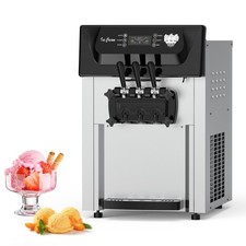 Commercial Soft Serve Ice Cream Machine 2200W 3 Heads 2 1 Flavors Auto Cleaning