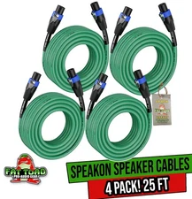 Speakon Speaker Wires | 25ft DJ Pro Audio Green PA Cords Twist Lock Connector