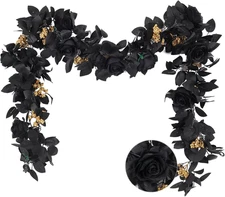5.9Ft Black Artificial Roses Flower Garland Fake Halloween Hanging Silk Floral V