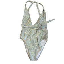 Fashion Nova Holographic Plunge V neck One Pi...