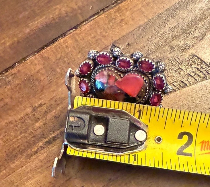 Anillo Rosa Dalia Turquesa 925 Corazón Esterlina Mate Talla Ajustable Piedras rojas talla 5-7 Foto 3 de 4