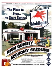 1953 MOBIL GASOLINE Genuine Vintage Print Ad Automobile Service Station MobilGas