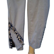 Cache Dark Beige Animal Trim Snap Embellished Pant New Crop Stretch 88 NWT