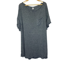 Women's XL Stars Above Blue Stripe Short Sleeve Polyester Sleep Lounge Dress