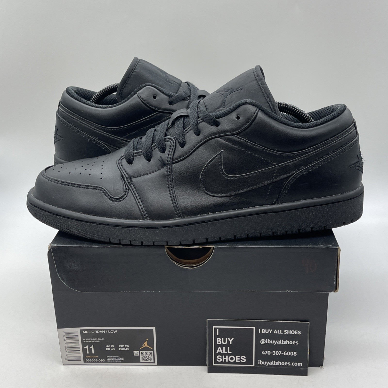 Nike Air Jordan 1 Low Triple Black Mens Sneakers 553558-093