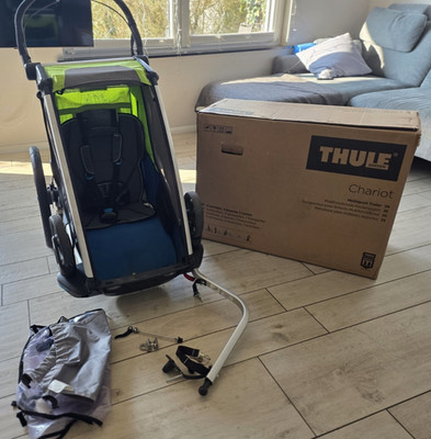 Thule Chariot Sport 1 Kinder Fahrradanhänger - Blau Chartreuse Mit Bremsen Cross