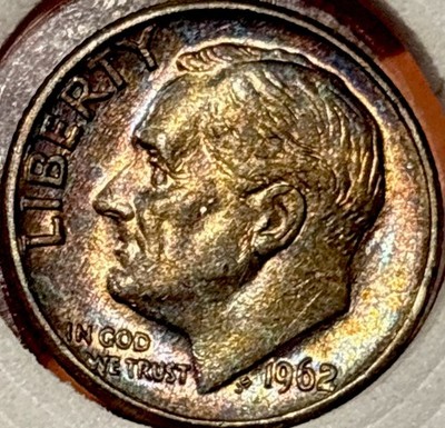 Doubled Die Reverse Error! 1962 D Roosevelt Dime 90% Silver U.S. Toned Details