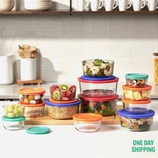 Pyrex Simply Store 28 Piece Glass Food Storage Set Durable Leak Proof Lids
