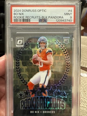 2024 Donruss Optic Bo Nix Rookie Recruits RC Black Pandora #4 /25 Broncos PSA 9