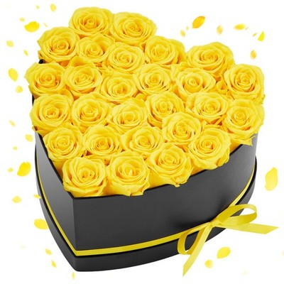 VEVOR Forever Flowers 27 Preserved Roses Heart Box Eternal Bouquet Yellow