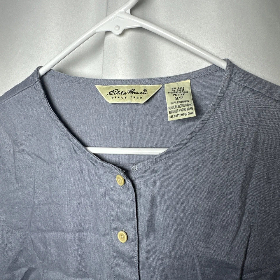 Vng Eddie Bauer Womens Long Dress LS Linen Blue Sz- S/P #2056 - Image 4 of 4