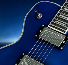 Custom Blue Electric Guitar: Fixed Bridge Mahogany Neck Chrome Parts HH Pickups