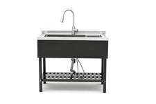 40'' Freestanding kitchen stainless steel sink, single bowl sink with faucet