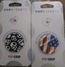 2 Pack PopSockets Pop Phone Grip Stand Swappable Top SKULLS & AMERICAN FLAG