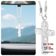 White Cross for Car Mirror Hanging, Bling Car Pendant Charm, Car Accessories