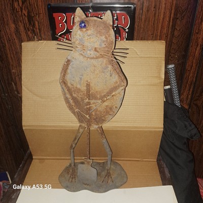 Rusty Yard Art Cat Standing  Metal Folk Handmade Homemade Rustware Barn Decor