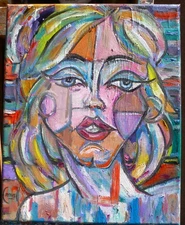 THE WORLD WITHIN  Cubism woman original 8x10 canvas oil painting signed Crowell