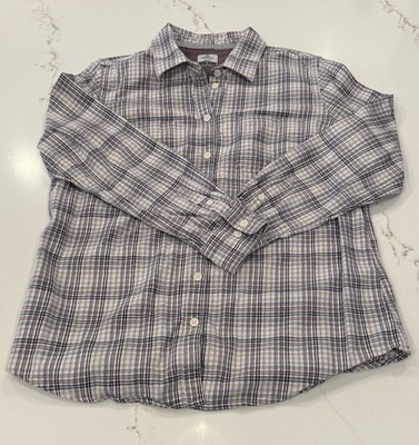 Ridgecut Gray White Blue Plaid Cotton Button-Up Blouse Collared Long Sleeve L