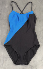 Vintage 70s 80s Robby Len Black/Blue Textured One Piece Swimsuit Women  s Size 16